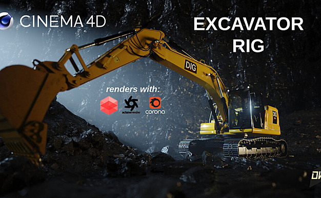 gumroad Excavator Rig for Cinema 4d 挖掘机绑定c4d工程文件