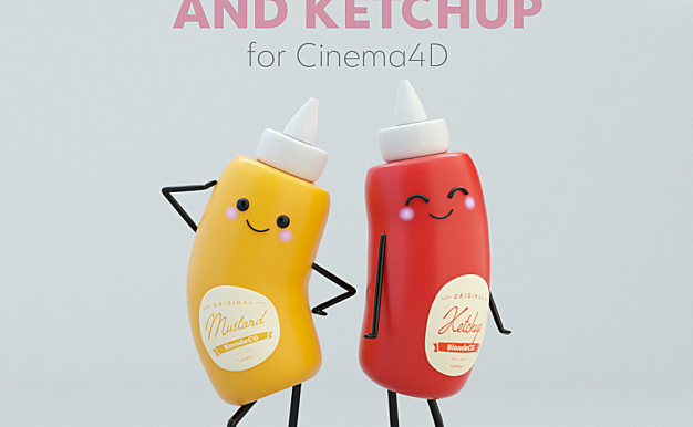 c4d卡通角色绑定Rigged Mustard and Ketchup for Cinema4D