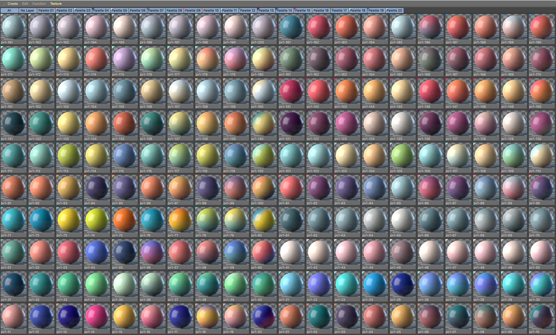 Color Palettes Vol 1 - C4D Procedural Materials 20 个调色板