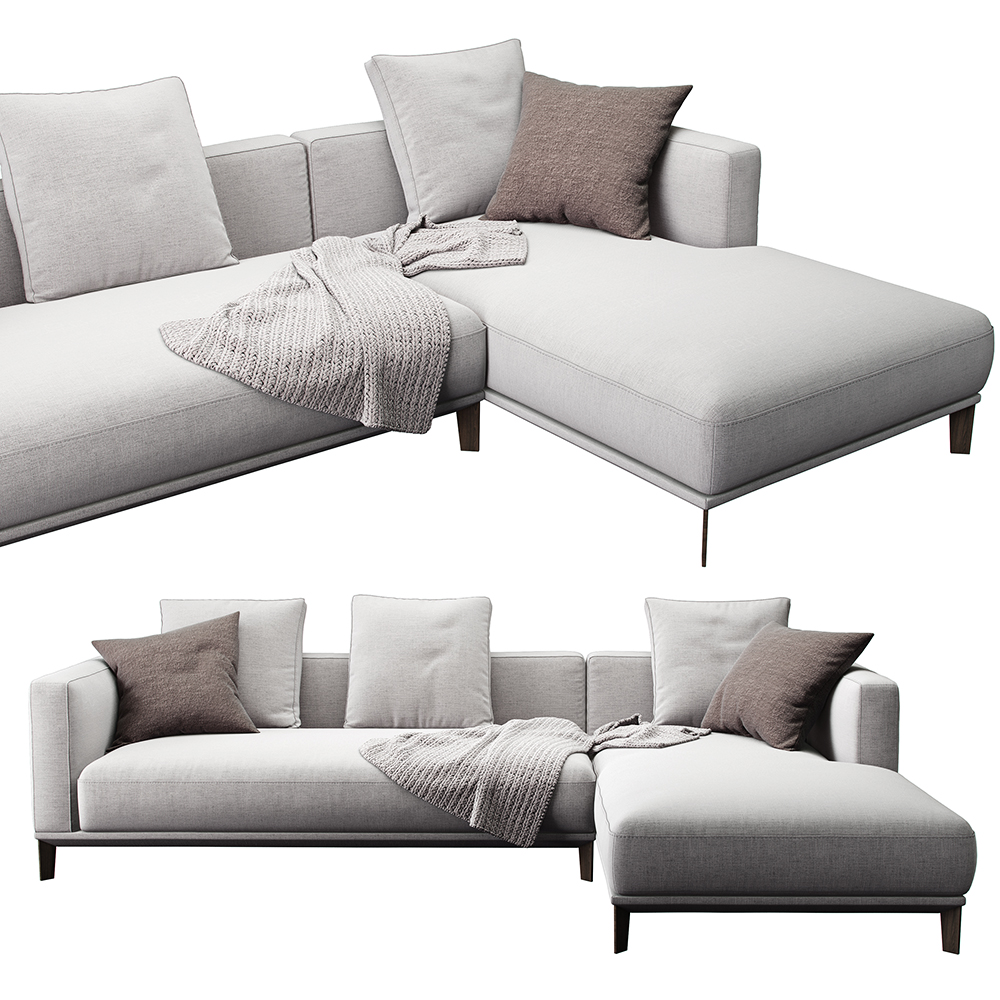 现代拐角组合灰白沙发3D模型