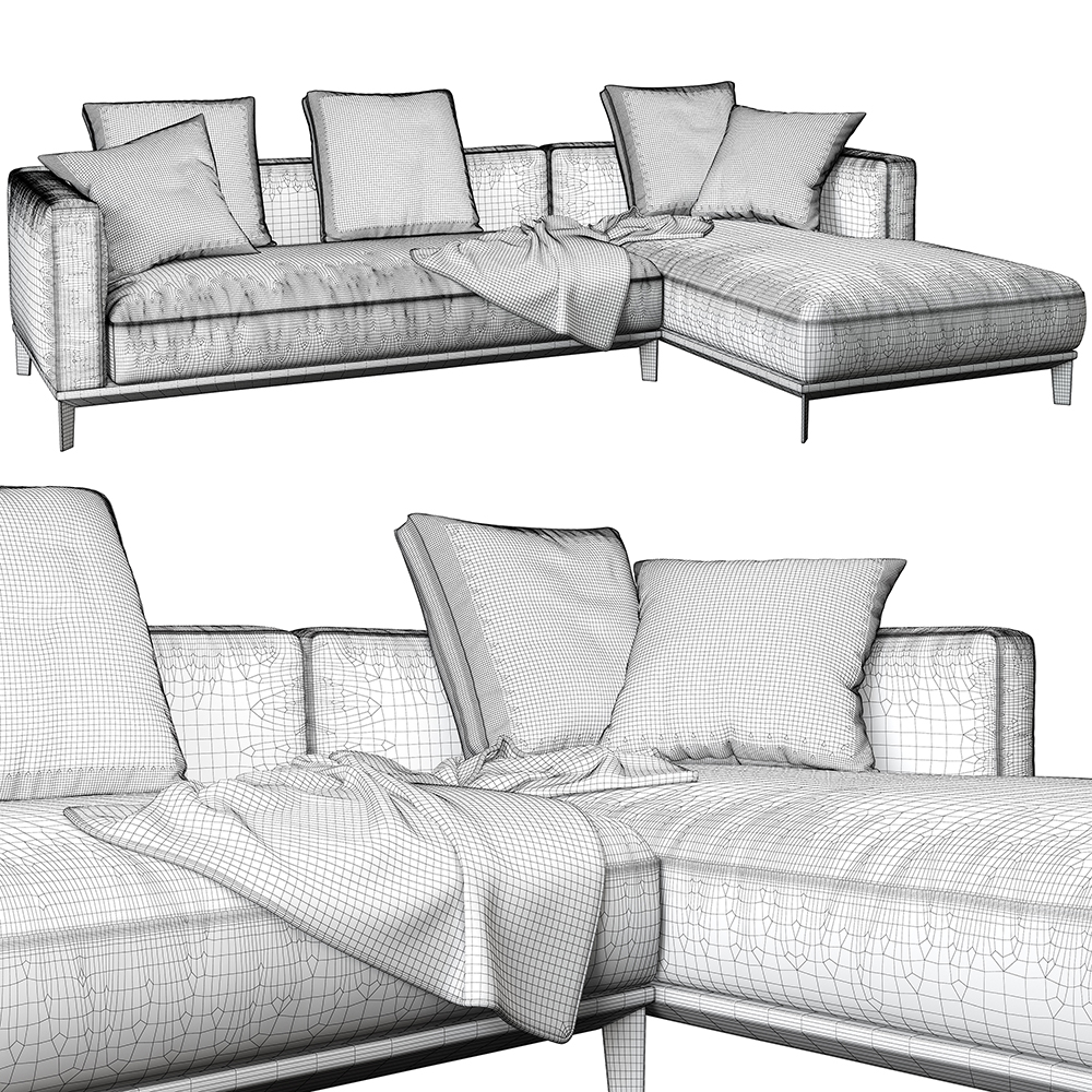 现代拐角组合灰白沙发3D模型